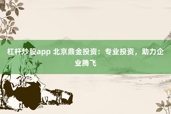杠杆炒股app 北京鼎金投资：专业投资，助力企业腾飞