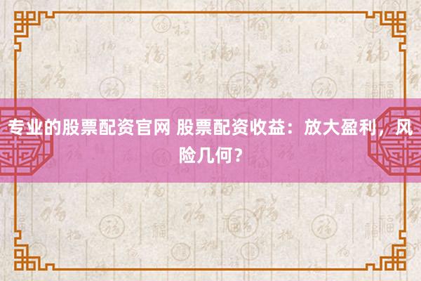 专业的股票配资官网 股票配资收益：放大盈利，风险几何？