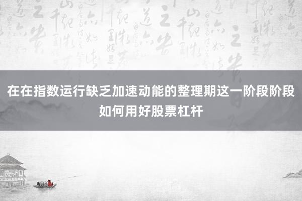 在在指数运行缺乏加速动能的整理期这一阶段阶段如何用好股票杠杆