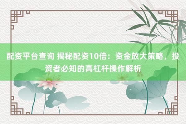 配资平台查询 揭秘配资10倍：资金放大策略，投资者必知的高杠杆操作解析