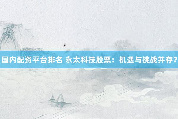 国内配资平台排名 永太科技股票:机遇与挑战并存?